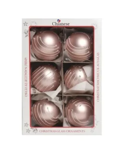 1Pz Pallina In Vetro Decorata A Mano Rosa Opaco 80Mm