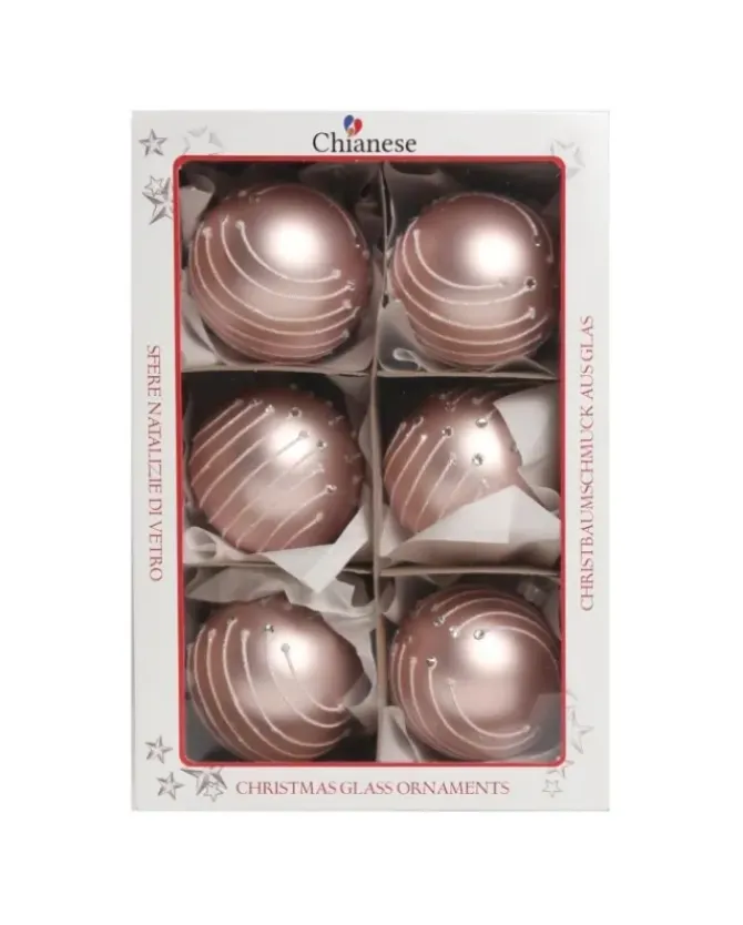 1Pz Pallina In Vetro Decorata A Mano Rosa Opaco 80Mm