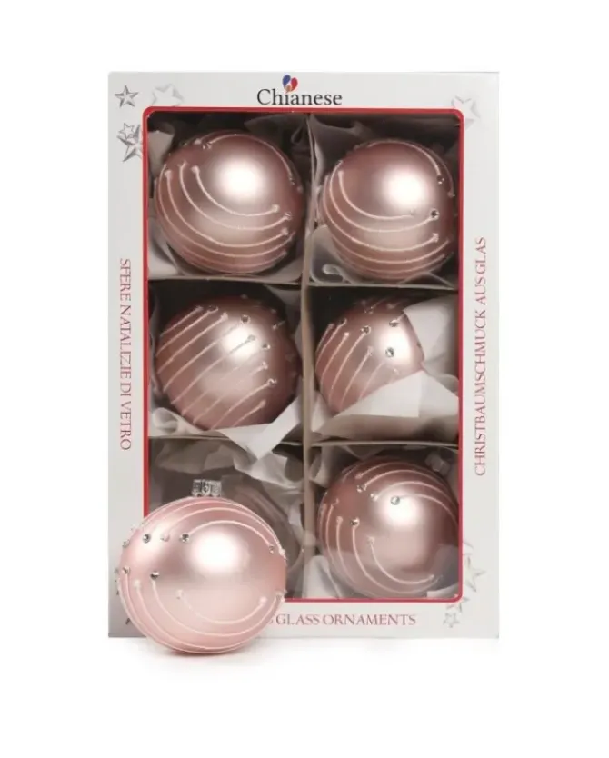 1Pz Pallina In Vetro Decorata A Mano Rosa Opaco 80Mm