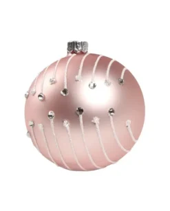 1Pz Pallina In Vetro Decorata A Mano Rosa Opaco 80Mm