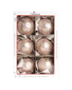 1Pz Pallina In Vetro Decorata A Mano Rosa Opaco 80Mm