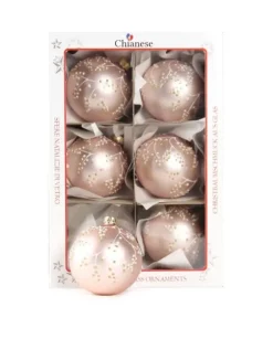1Pz Pallina In Vetro Decorata A Mano Rosa Opaco 80Mm