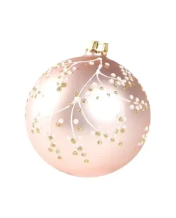 1Pz Pallina In Vetro Decorata A Mano Rosa Opaco 80Mm