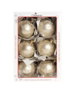 1Pz Pallina In Vetro Decorata A Mano Champagne Opaco 80Mm
