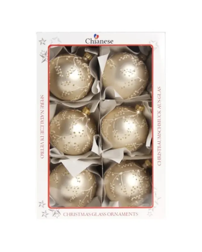 1Pz Pallina In Vetro Decorata A Mano Champagne Opaco 80Mm