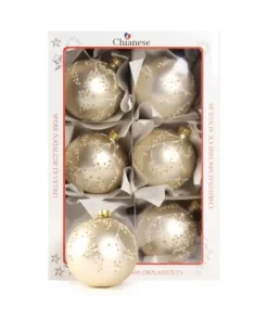1Pz Pallina In Vetro Decorata A Mano Champagne Opaco 80Mm