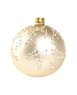 1Pz Pallina In Vetro Decorata A Mano Champagne Opaco 80Mm
