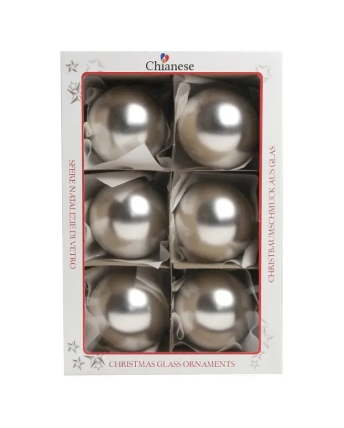 1Pz Pallina In Vetro Tinta Unita Argento Opaco 80 Mm