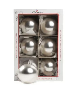 1Pz Pallina In Vetro Tinta Unita Argento Opaco 80 Mm