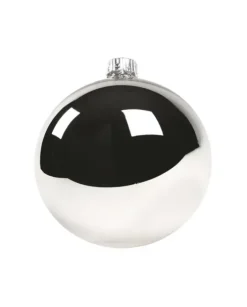 1Pz Pallina In Vetro Tinta Unita Argento Lucido 80 Mm