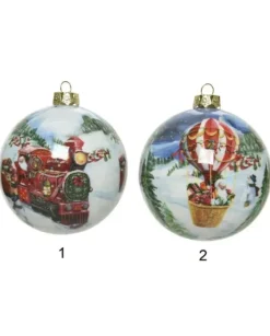 1Pz Pallina Sfera 8 Cm Con Decoro Natalizio Per Albero Di Natale