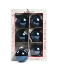 1Pz Pallina Sfera Di Vetro Blu Lucido 60Mm Per Albero Di Natale