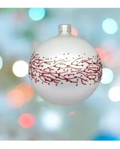 1Pz Pallina Sfera Di Vetro Decorata A Mano 80Mm Per Albero Di Natale Bianca