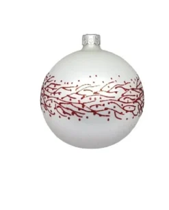 1Pz Pallina Sfera Di Vetro Decorata A Mano 80Mm Per Albero Di Natale Bianca
