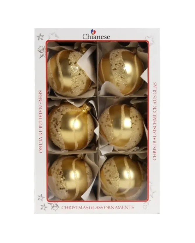 1Pz Pallina Sfera Di Vetro Decorata A Mano Oro Opaco 80Mm Per Albero Di Natale