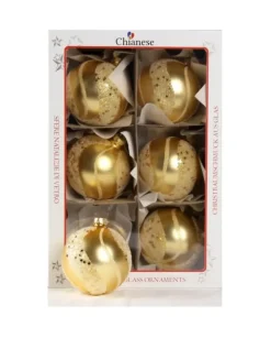 1Pz Pallina Sfera Di Vetro Decorata A Mano Oro Opaco 80Mm Per Albero Di Natale