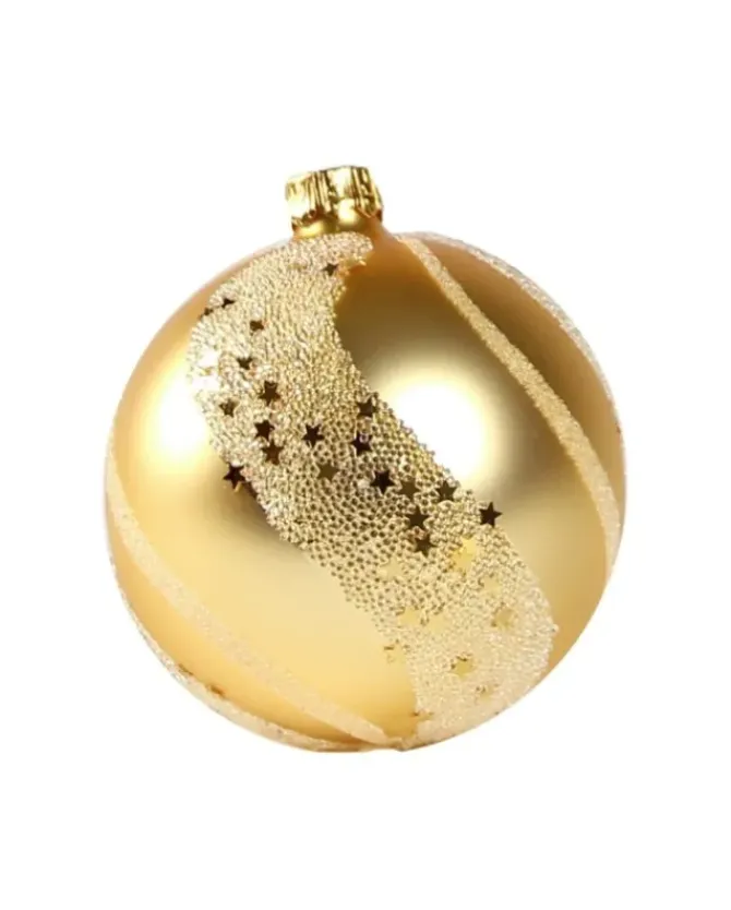 1Pz Pallina Sfera Di Vetro Decorata A Mano Oro Opaco 80Mm Per Albero Di Natale