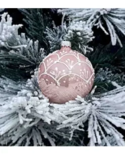1Pz Pallina Sfera Di Vetro Decorata A Mano Rosa Opaco 80Mm