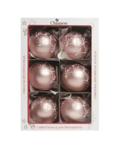 1Pz Pallina Sfera Di Vetro Decorata A Mano Rosa Opaco 80Mm