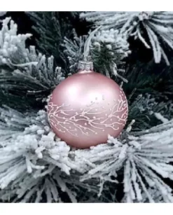 1Pz Pallina Sfera Di Vetro Decorata A Mano 80Mm Per Albero Di Natale Rosa