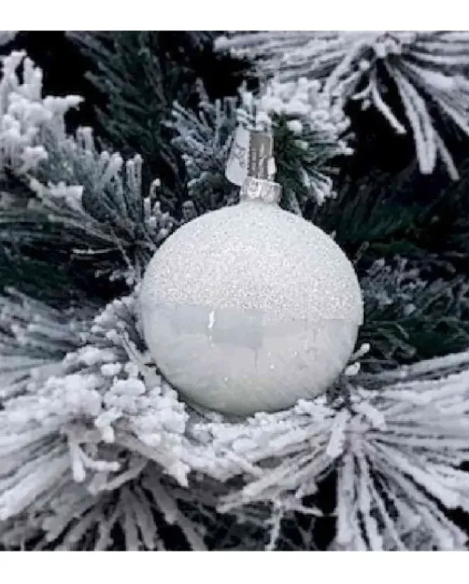 1Pz Pallina Sfera Di Vetro Decorata A Mano 80Mm Per Albero Di Natale Bianca