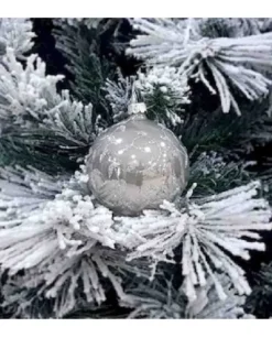 1Pz Pallina Sfera Di Vetro Decorata A Mano 80Mm Per Albero Di Natale Argento