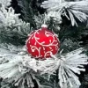 1Pz Pallina Sfera Di Vetro Decorata A Mano 80Mm Per Albero Di Natale Rossa