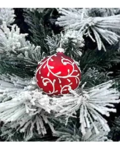 1Pz Pallina Sfera Di Vetro Decorata A Mano 80Mm Per Albero Di Natale Rossa