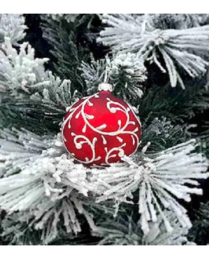 1Pz Pallina Sfera Di Vetro Decorata A Mano 80Mm Per Albero Di Natale Rossa