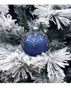 1Pz Pallina Sfera Di Vetro Decorata A Mano 80Mm Per Albero Di Natale Blu