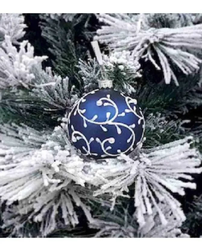 1Pz Pallina Sfera Di Vetro Decorata A Mano 80Mm Per Albero Di Natale Blu
