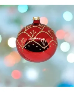 1Pz Pallina Sfera Di Vetro Decorata A Mano 80Mm Per Albero Di Natale Rossa