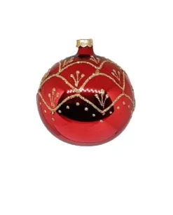 1Pz Pallina Sfera Di Vetro Decorata A Mano 80Mm Per Albero Di Natale Rossa