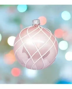 1Pz Pallina Sfera Di Vetro Decorata A Mano 80Mm Per Albero Di Natale Rosa