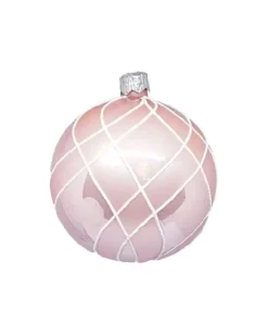 1Pz Pallina Sfera Di Vetro Decorata A Mano 80Mm Per Albero Di Natale Rosa