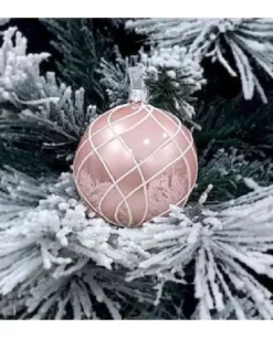 1Pz Pallina Sfera Di Vetro Decorata A Mano 80Mm Per Albero Di Natale Rosa
