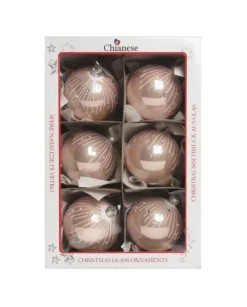 1Pz Pallina Sfera Di Vetro Decorata A Mano Rosa Lucido 80Mm