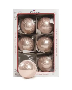 1Pz Pallina Sfera Di Vetro Decorata A Mano Rosa Lucido 80Mm