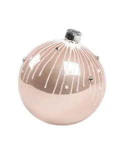 1Pz Pallina Sfera Di Vetro Decorata A Mano Rosa Lucido 80Mm