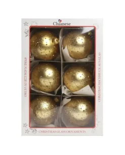 1Pz Pallina Sfera Di Vetro Decorata A Mano Oro 80Mm