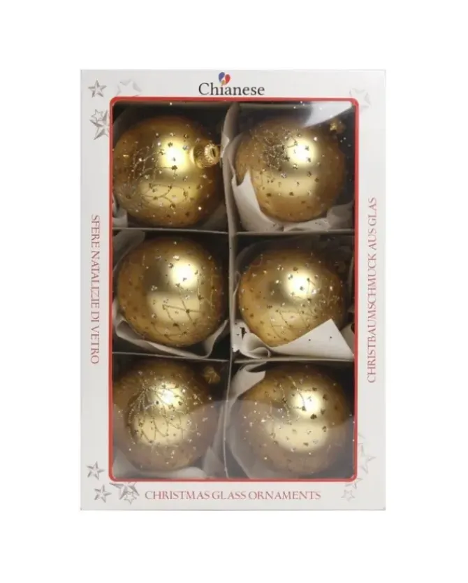 1Pz Pallina Sfera Di Vetro Decorata A Mano Oro 80Mm