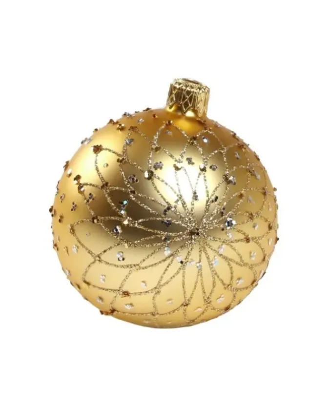 1Pz Pallina Sfera Di Vetro Decorata A Mano Oro 80Mm