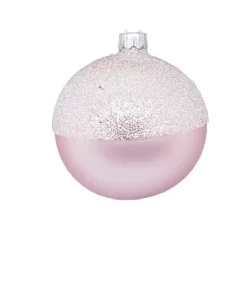 1Pz Pallina Sfera Di Vetro Decorata A Mano 80Mm Per Albero Di Natale Rosa