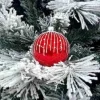 1Pz Pallina Sfera Di Vetro Decorata A Mano Rosso Lucido 80Mm