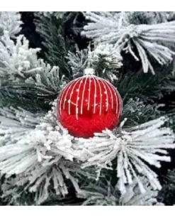 1Pz Pallina Sfera Di Vetro Decorata A Mano Rosso Lucido 80Mm