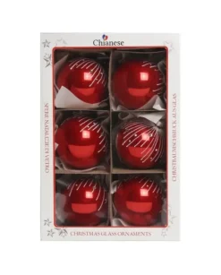 1Pz Pallina Sfera Di Vetro Decorata A Mano Rosso Lucido 80Mm