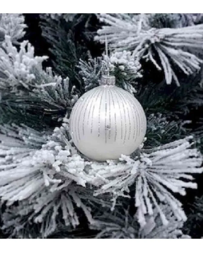 1Pz Pallina Sfera Di Vetro Decorata A Mano 80Mm Per Albero Di Natale Bianco