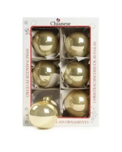 1Pz Pallina Sfera Di Vetro Liscia 60Mm Per Albero Di Natale Oro Smalto