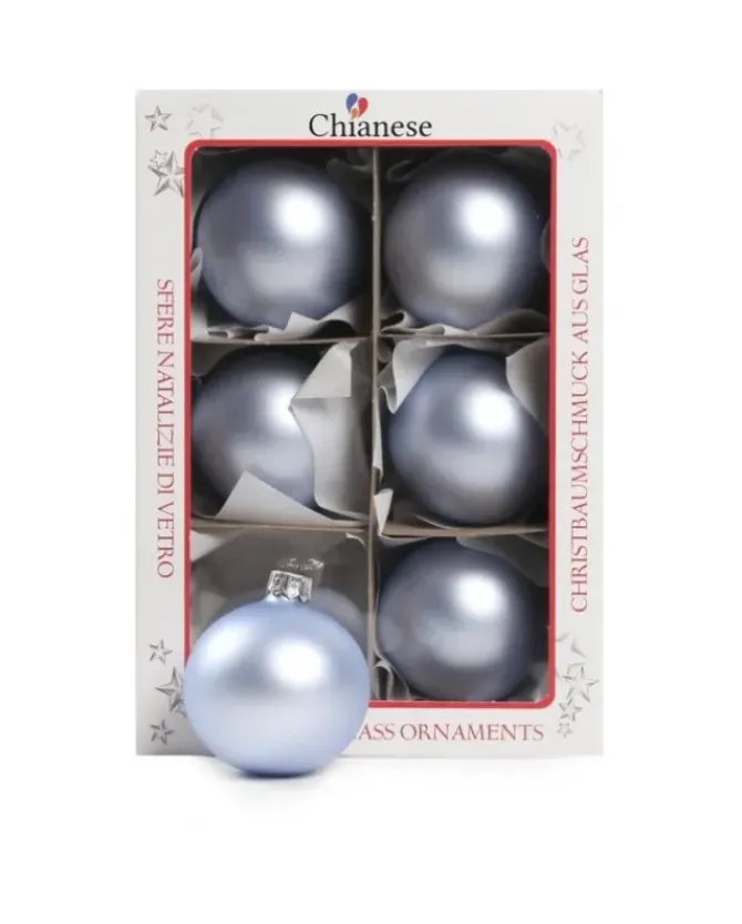 1Pz Pallina Sfera Di Vetro Liscia Celeste Opaco 60Mm Per Albero Di Natale