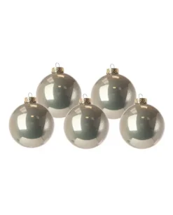 1Pz Pallina Sfera Di Vetro Liscia Platino 80Mm Per Albero Di Natale